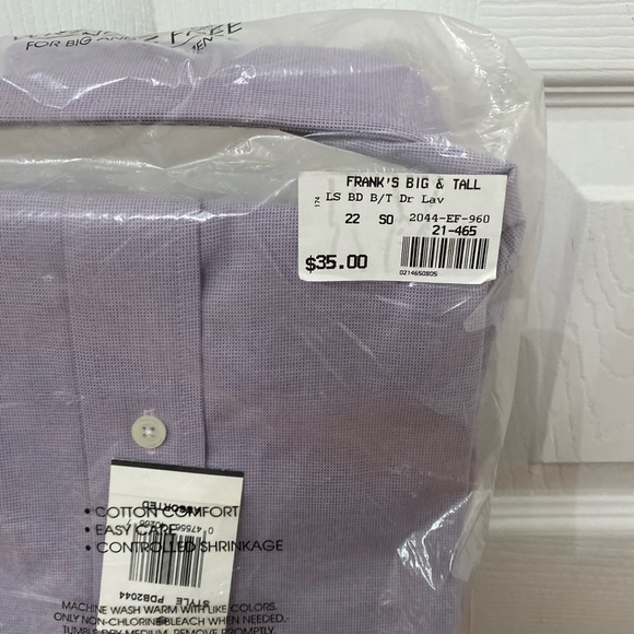 NWT Christopher Hart Light Purple Button Down Shirt Big  21-22 38-39 - Picture 5 of 9
